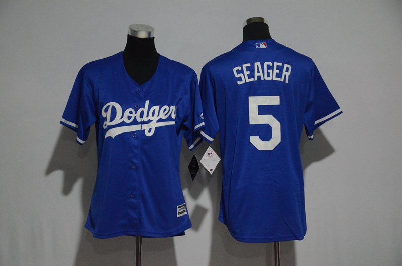 Womens 2017 MLB Los Angeles Dodgers #5 Seager Blue Jerseys->women mlb jersey->Women Jersey
